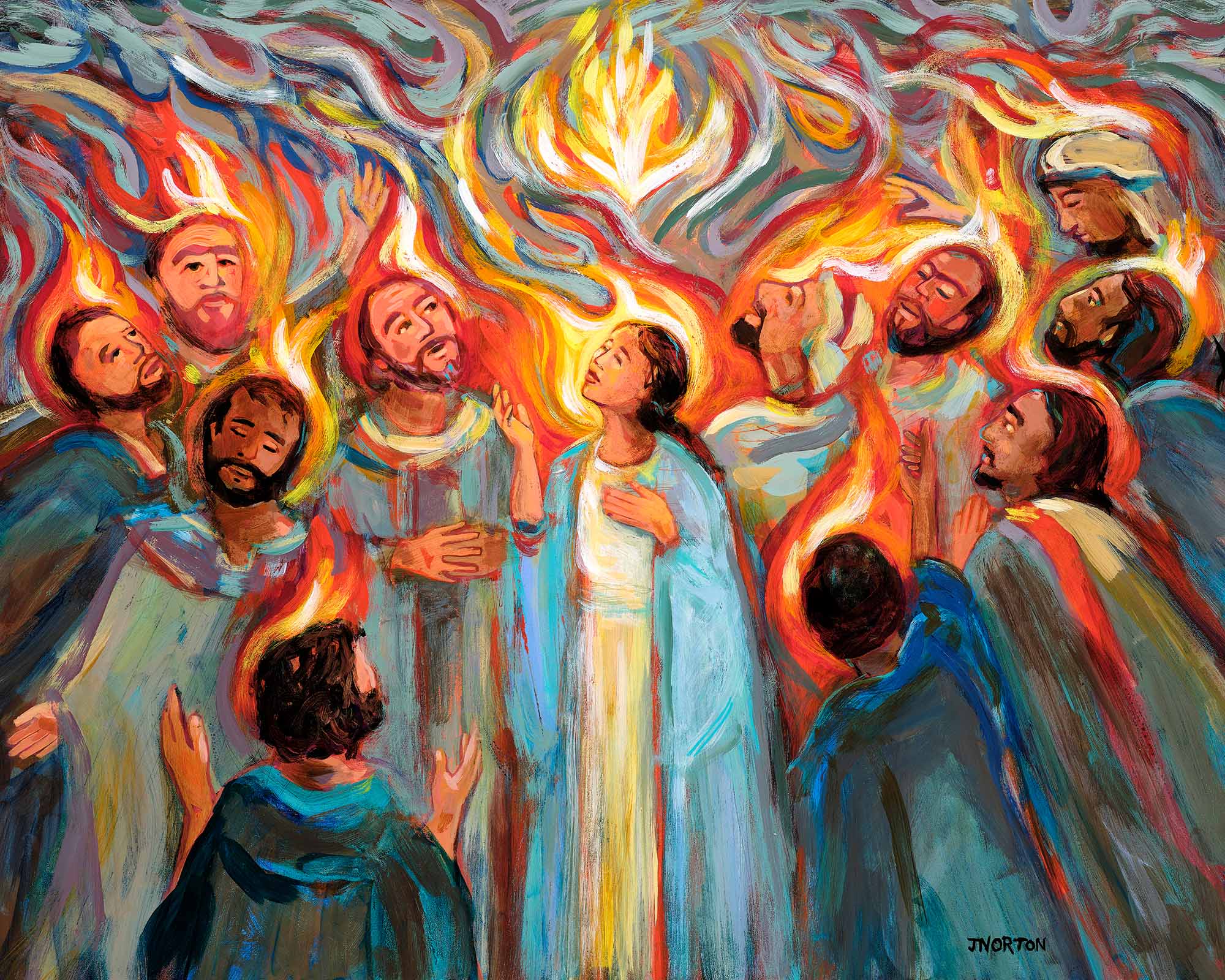 Pentecost by Jen Norton, acrylic on wood, 2020, 20 × 16 inches.